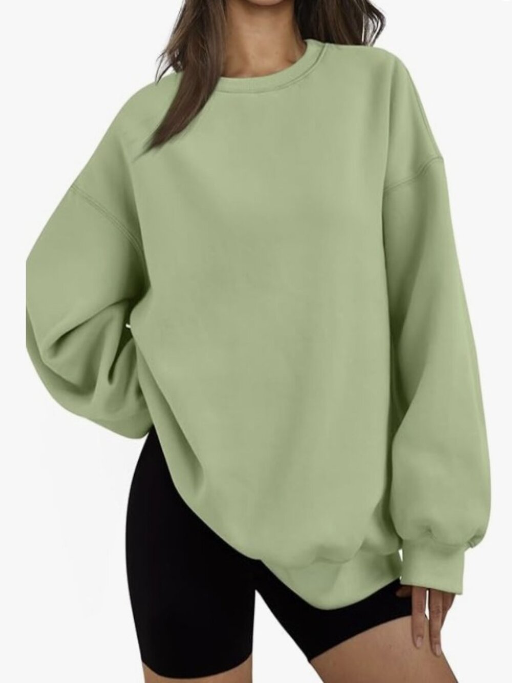 EFAN Oversized Fleece Crewneck Sweatshirt, Sage Green, size S